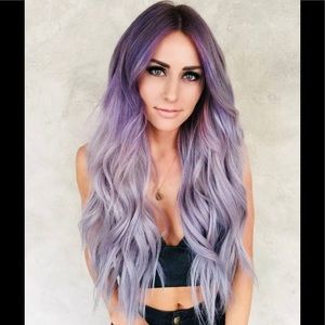 28'' Long Wavy Lavender Purple Pink Black Ombre